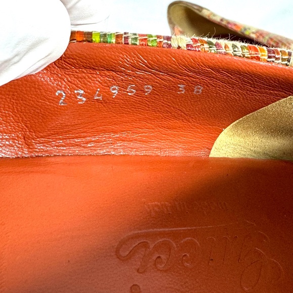 GUCCI Multi Tweed Raffia Tan Leather Cap Toe Horsebit Ballet Flats 38 - 8US - Picture 8 of 10